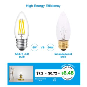 AIELIT E26 Candelabra LED Bulbs Daylight, Dimmable Bright White 5000K, 6W B11 Candle Light Bulb 60 Watt Equivalent for Bathroom Vanity Dining Living Room Kitchen Chandelier Pendant Lights, 4-Pack