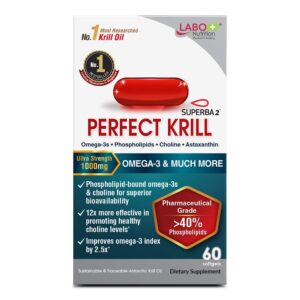 LABO Nutrition Perfect Krill 1000 mg, Pure Ultra Strength Antarctic Krill Oil with Omega-3s, EPA, DHA, Phospholipids, Choline & Astaxanthin, Heart, Joint, Brain Support Supplement, 60 softgels