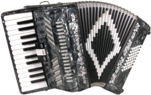 sm2648 accordion package: 26 key, 48 bass piano accordion, trolly case and leather straps (gray pearl)