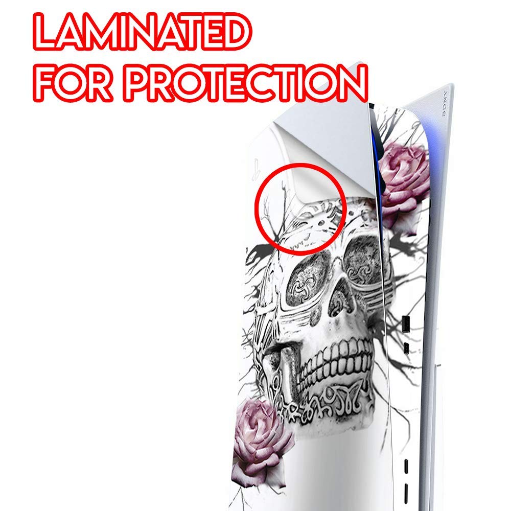 ITS A Skin Skins Compatible with Sony Playstation 5 Console Disc Edition - Protective Decal Overlay Stickers wrap Cover - Roses in Skull