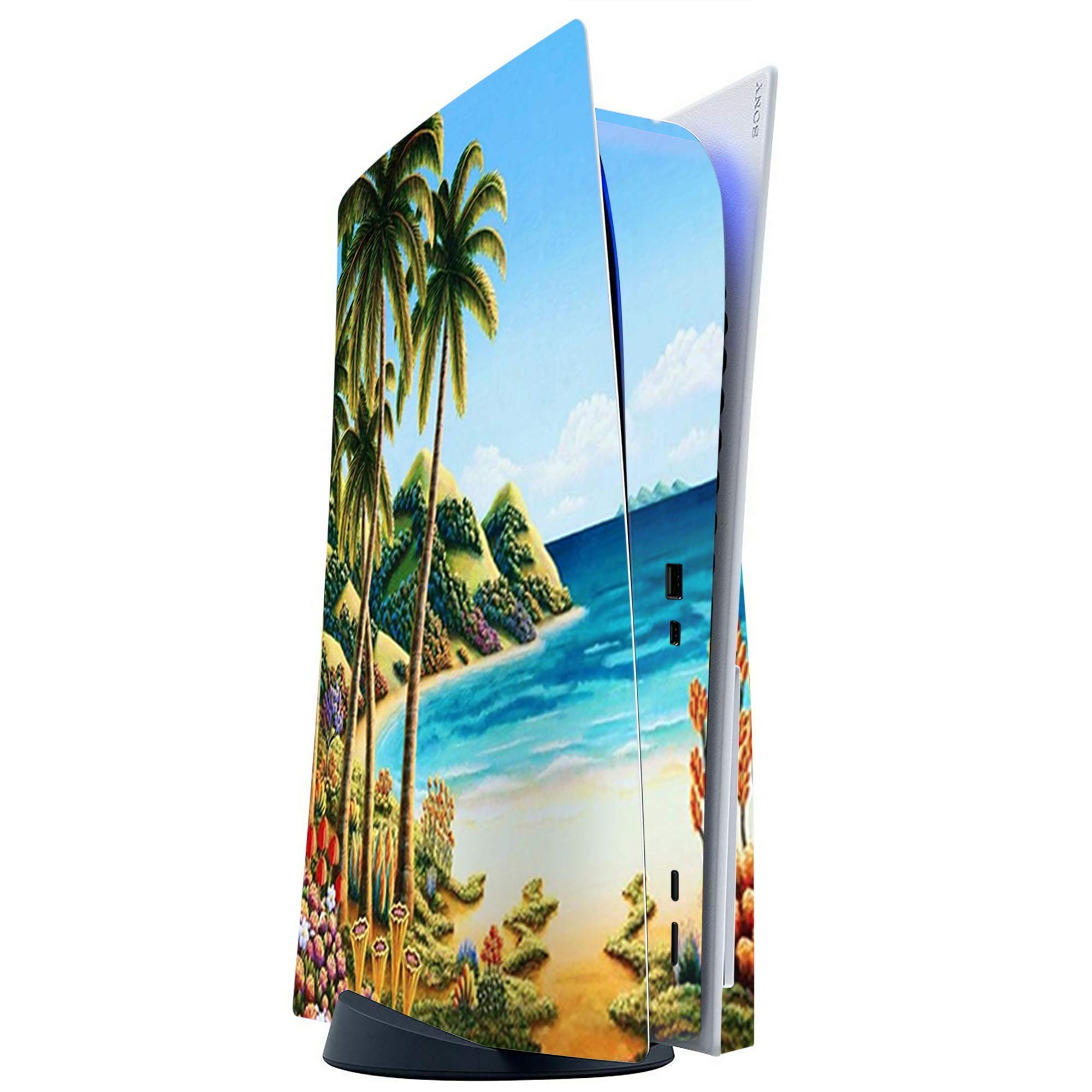 ITS A Skin Skins Compatible with Sony Playstation 5 Console Disc Edition - Protective Decal Overlay Stickers wrap Cover - Beach Water Palm Trees