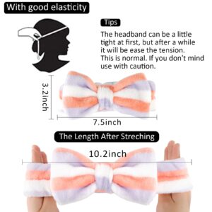 AMCAMI Bow Spa Makeup Headbands for Women Coral Fleece Hairlace Non-Slip SPA Headband for Women Turban Bowknot Headbands for Washing Face