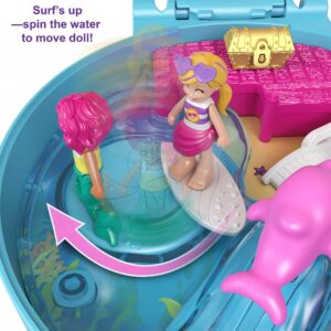 Polly Pocket Compact Playset, Dolphin Beach with Micro Polly, Mermaid Doll & Accessories, Travel Toys with Surprise Reveals