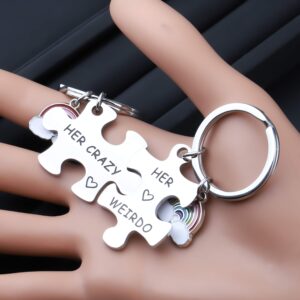 FAADBUK Her Crazy Her Weirdo (Lesbian Couple Keychain)