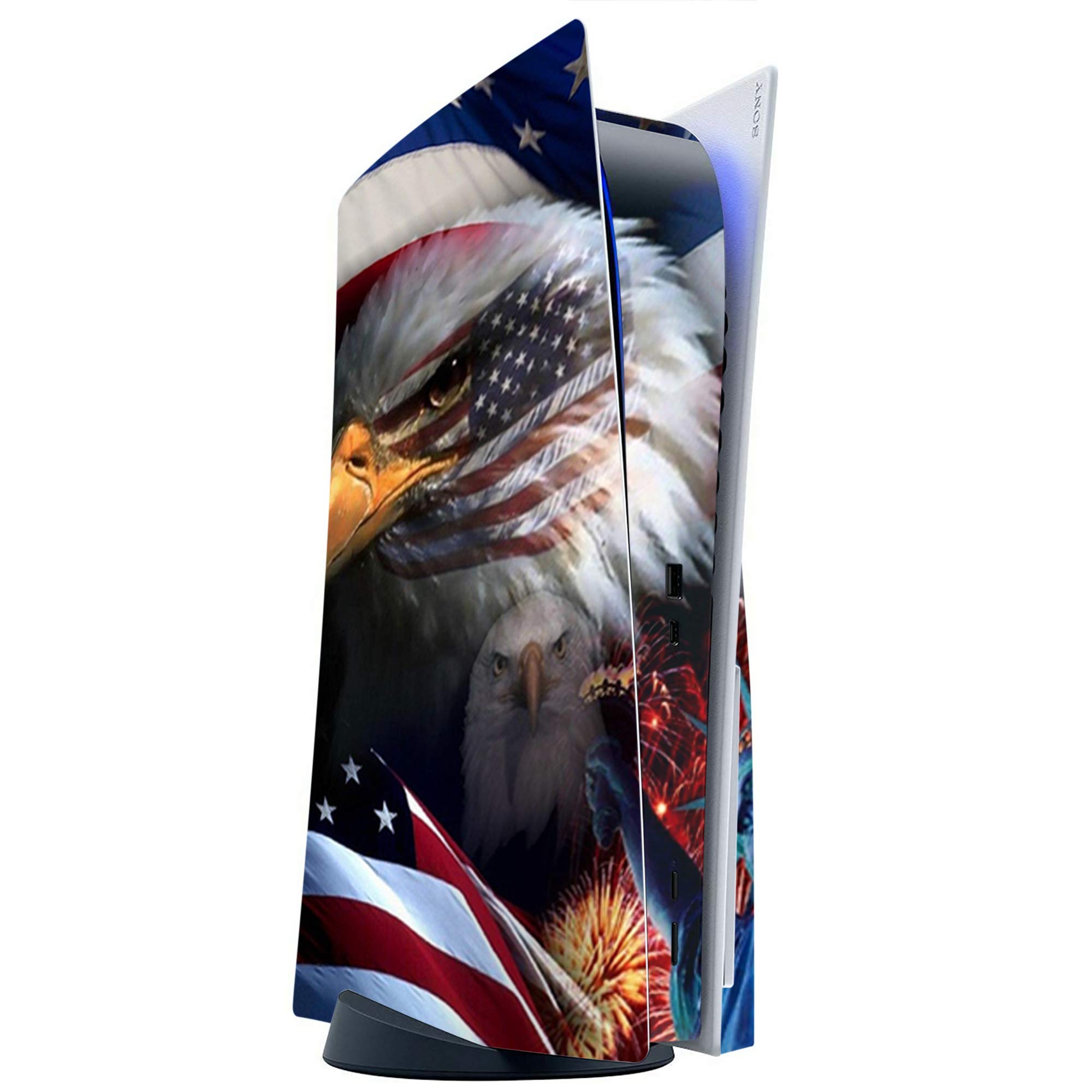 ITS A Skin Skins Compatible with Sony Playstation 5 Console Disc Edition - Protective Decal Overlay Stickers wrap Cover - USA Bald Eagle in Flag