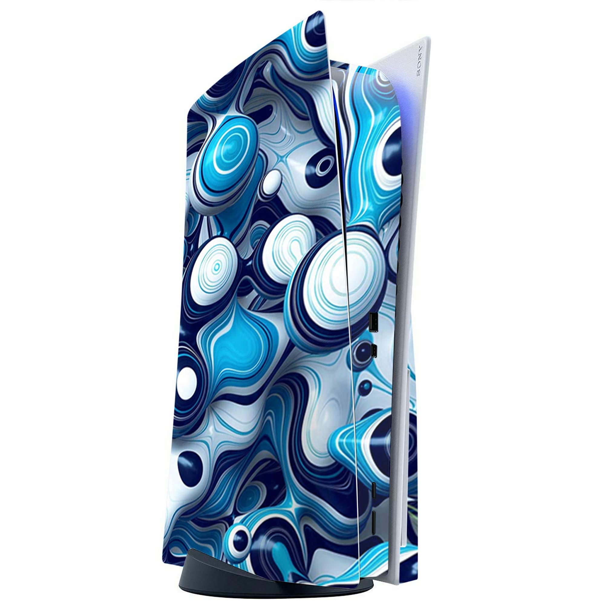 ITS A Skin Skins Compatible with Sony Playstation 5 Console Disc Edition - Protective Decal Overlay Stickers wrap Cover - Mixed Blue Bubbles Glass