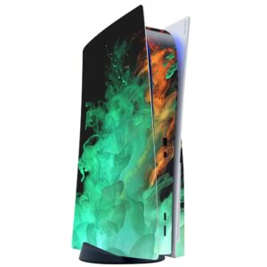 ITS A Skin Skins Compatible with Sony Playstation 5 Console Disc Edition - Protective Decal Overlay Stickers wrap Cover - Orange Green Smoke