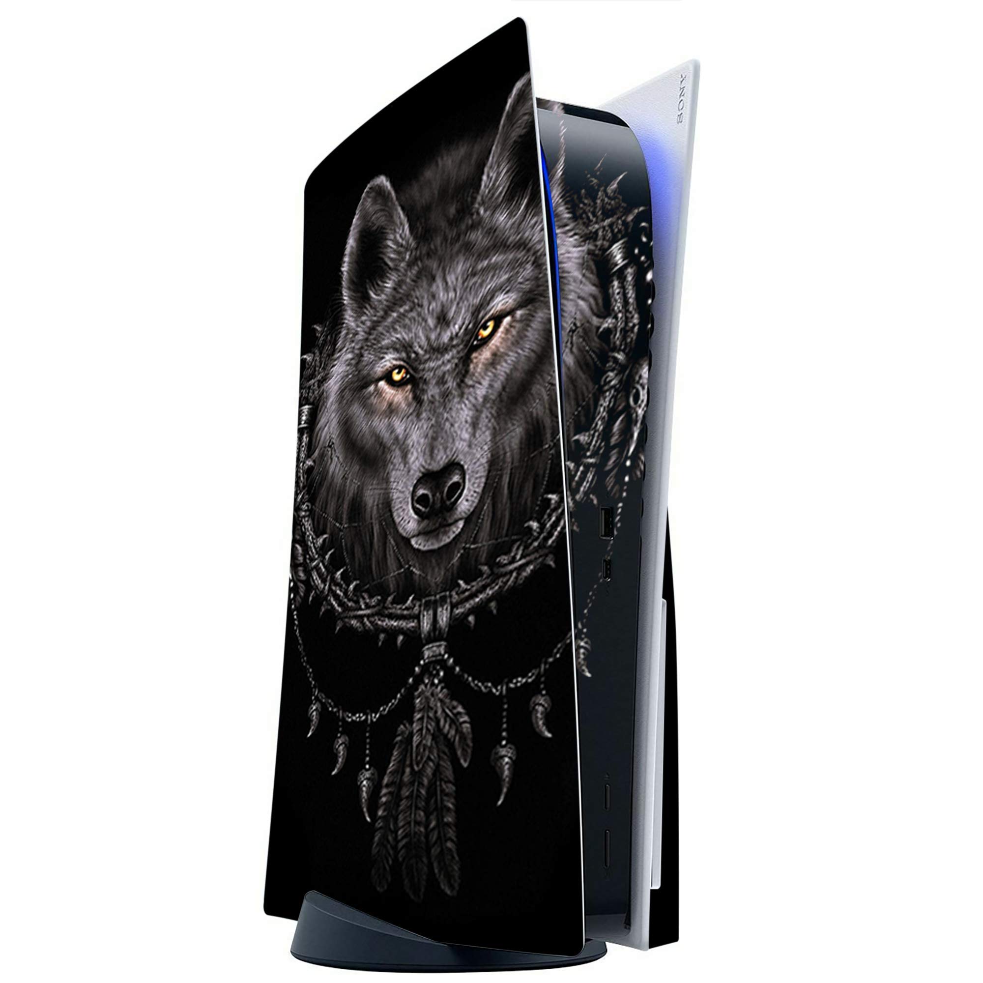 ITS A Skin Skins Compatible with Sony Playstation 5 Console Disc Edition - Protective Decal Overlay Stickers wrap Cover - Wolf Dreamcatcher Back White