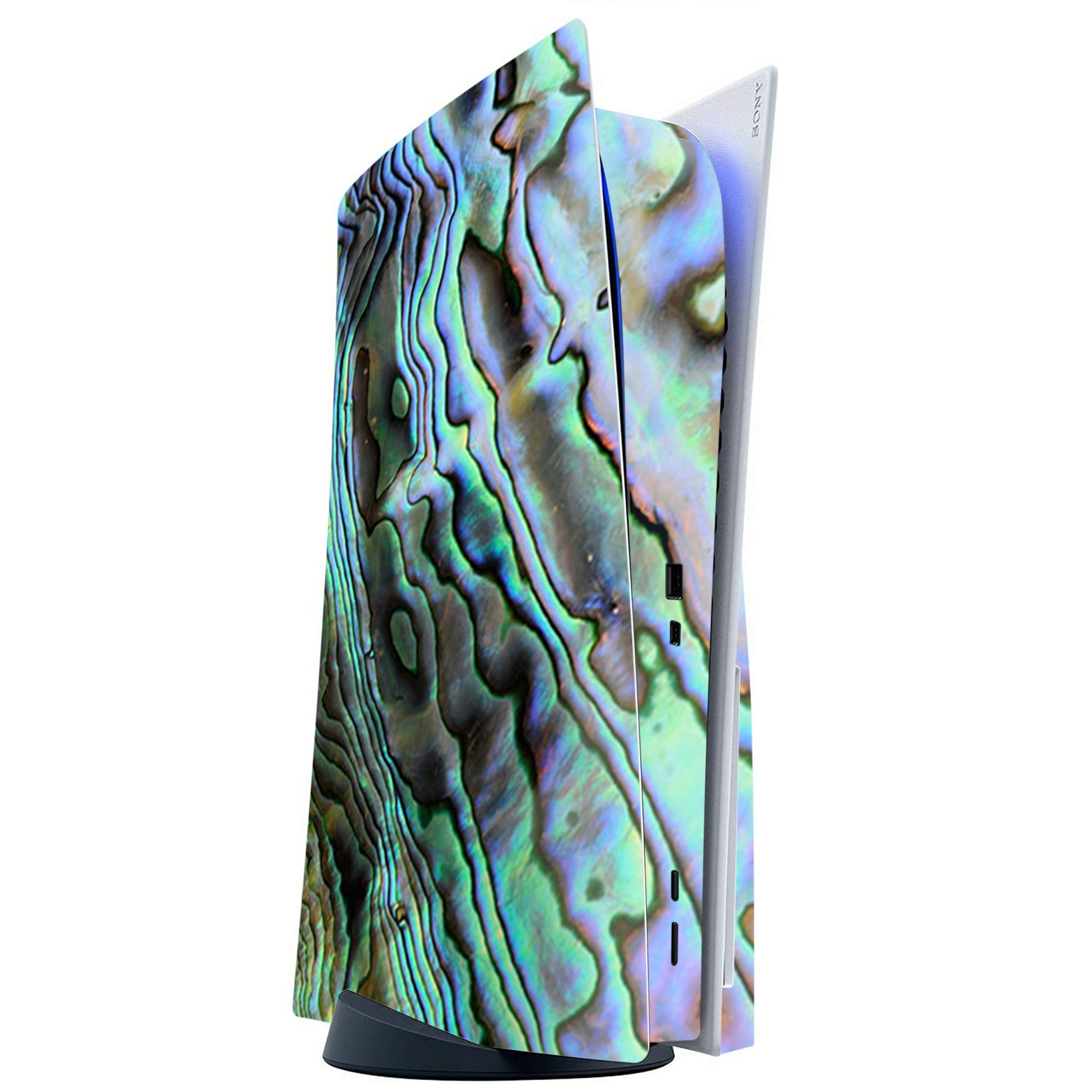 ITS A Skin Skins Compatible with Sony Playstation 5 Console Disc Edition - Protective Decal Overlay Stickers wrap Cover - Abalone Ripples Green Blue Purple