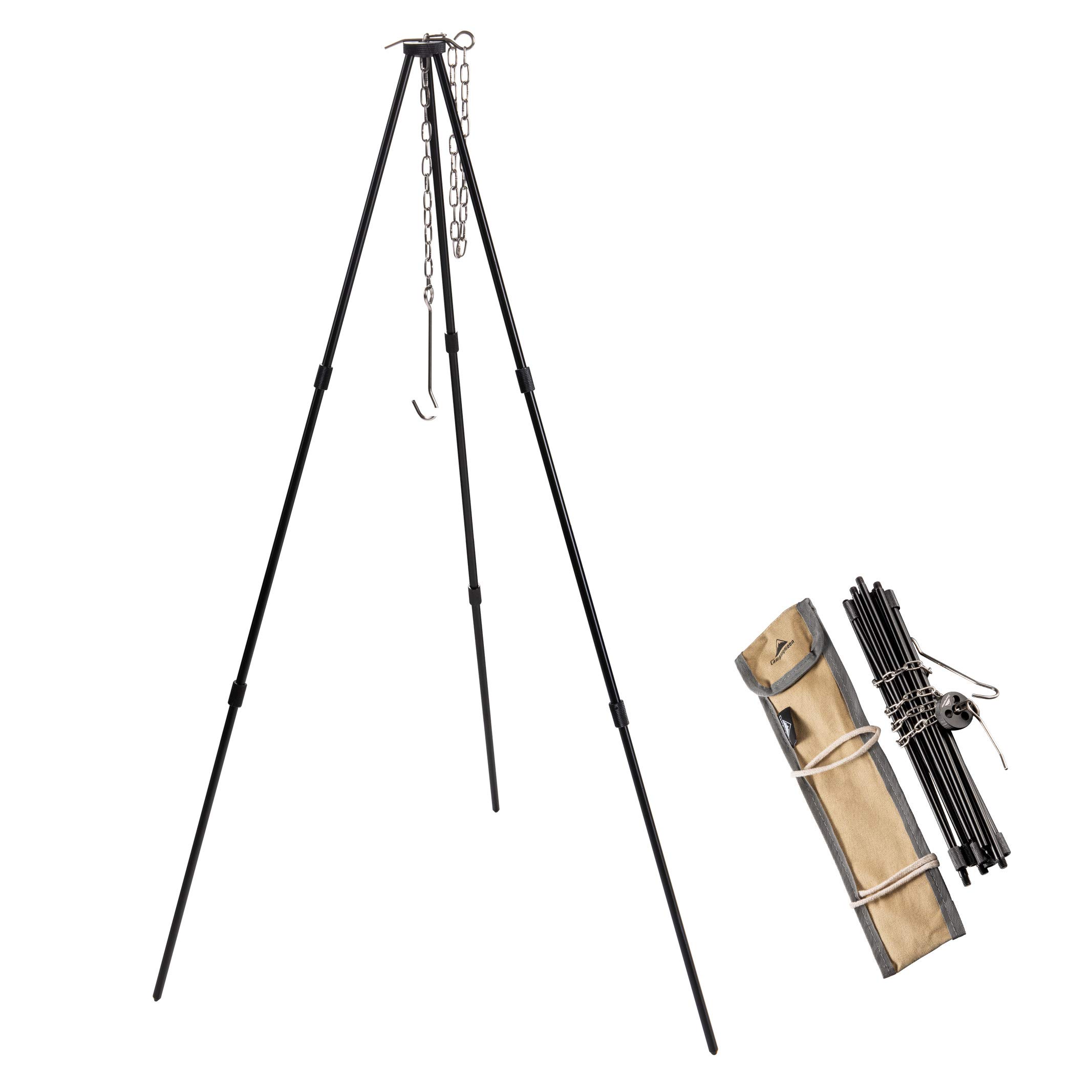 CAMPINGMOON Camping Campfire Tripod with Carrying Bag Portable Lightweight Aluminum 31.5-inch Height Stainless Steel Chain Black