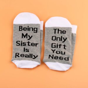 LEVLO Funny Sister Socks Being My Sister Is Really The Only Gift You Need Socks Sarcastic Gifts for Women (2 Pairs/Set - Mid Calf - 1)