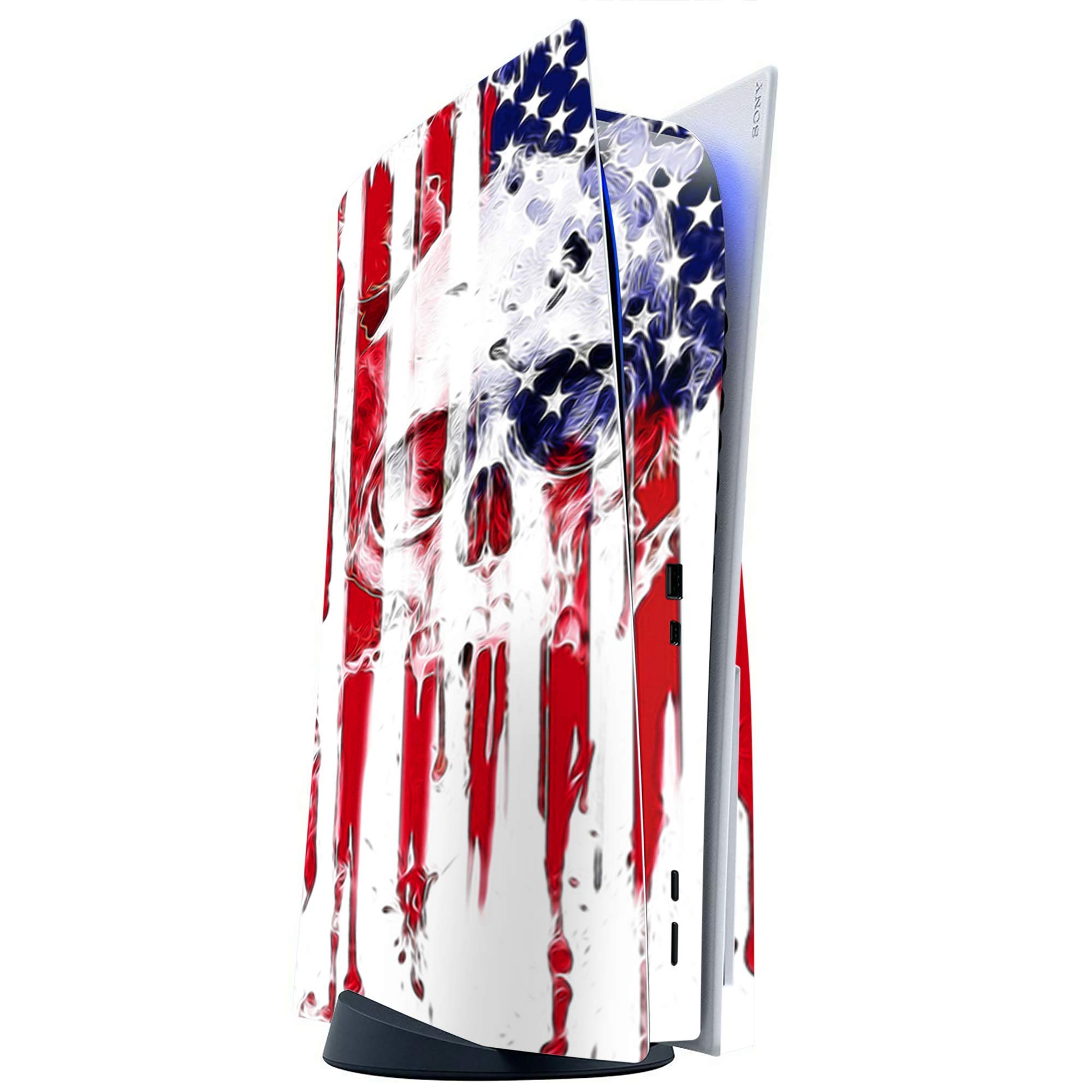 ITS A Skin Skins Compatible with Sony Playstation 5 Console Disc Edition - Protective Decal Overlay Stickers wrap Cover - U.S.A. Flag Skull Drip