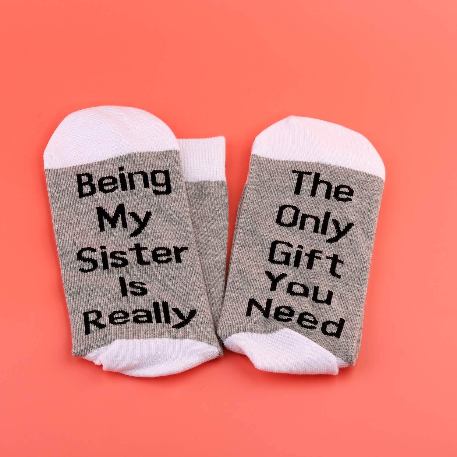 LEVLO Funny Sister Socks Being My Sister Is Really The Only Gift You Need Socks Sarcastic Gifts for Women (2 Pairs/Set - Mid Calf - 1)