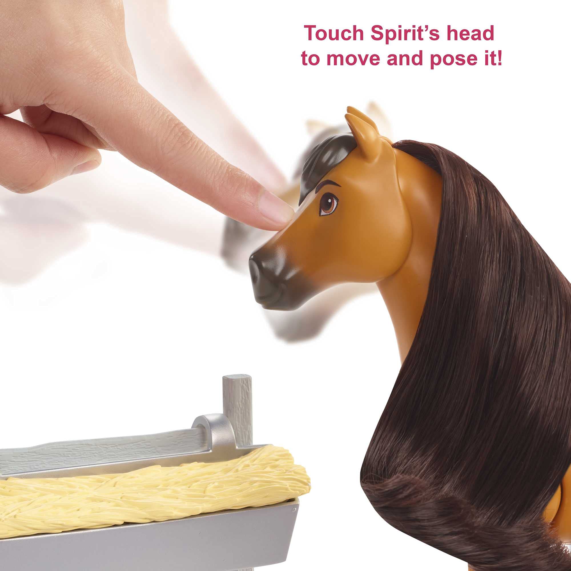 Mattel Spirit Untamed Toy Horse & Accessories Playset, Forever Free Spirit (Approx. 8-inch) with Neighing Sounds, Long Mane & Tail Hair, Brush, Hay Bale & Apple Snack