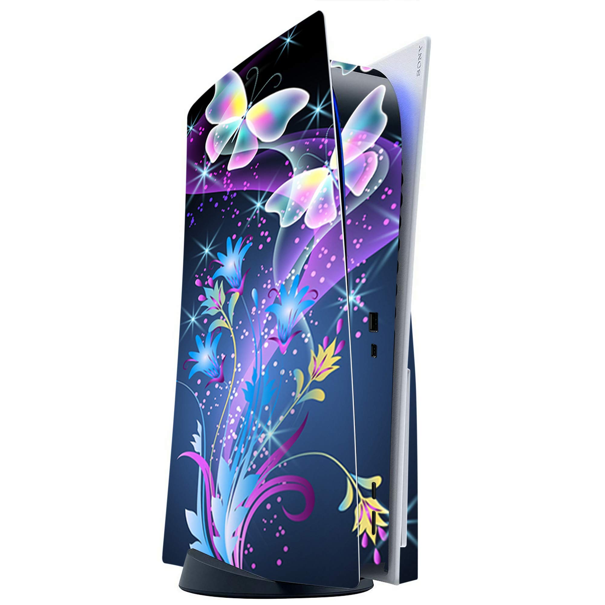 ITS A Skin Skins Compatible with Sony Playstation 5 Console Disc Edition - Protective Decal Overlay Stickers wrap Cover - Glowing Butterflies in Flight