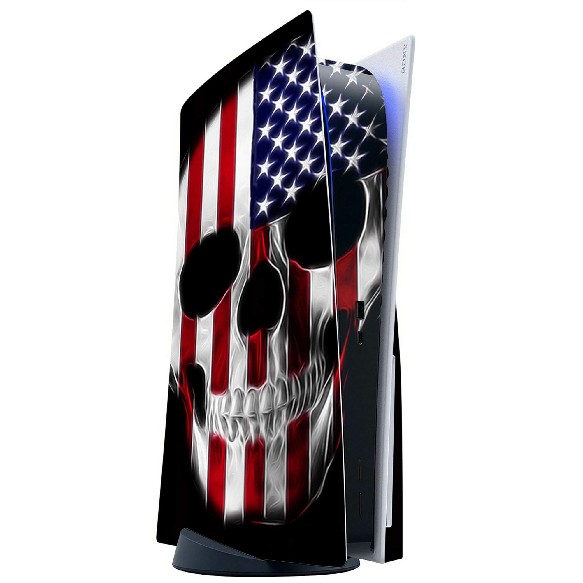 ITS A Skin Skins Compatible with Sony Playstation 5 Console Disc Edition - Protective Decal Overlay Stickers wrap Cover - American Skull Flag in Skull