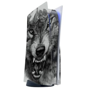 its a skin skins compatible with sony playstation 5 console disc edition - protective decal overlay stickers wrap cover - angry wolf growling mountains