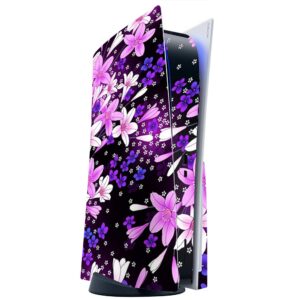 its a skin skins compatible with sony playstation 5 console disc edition - protective decal overlay stickers wrap cover - purple pink colorful flowers lillies