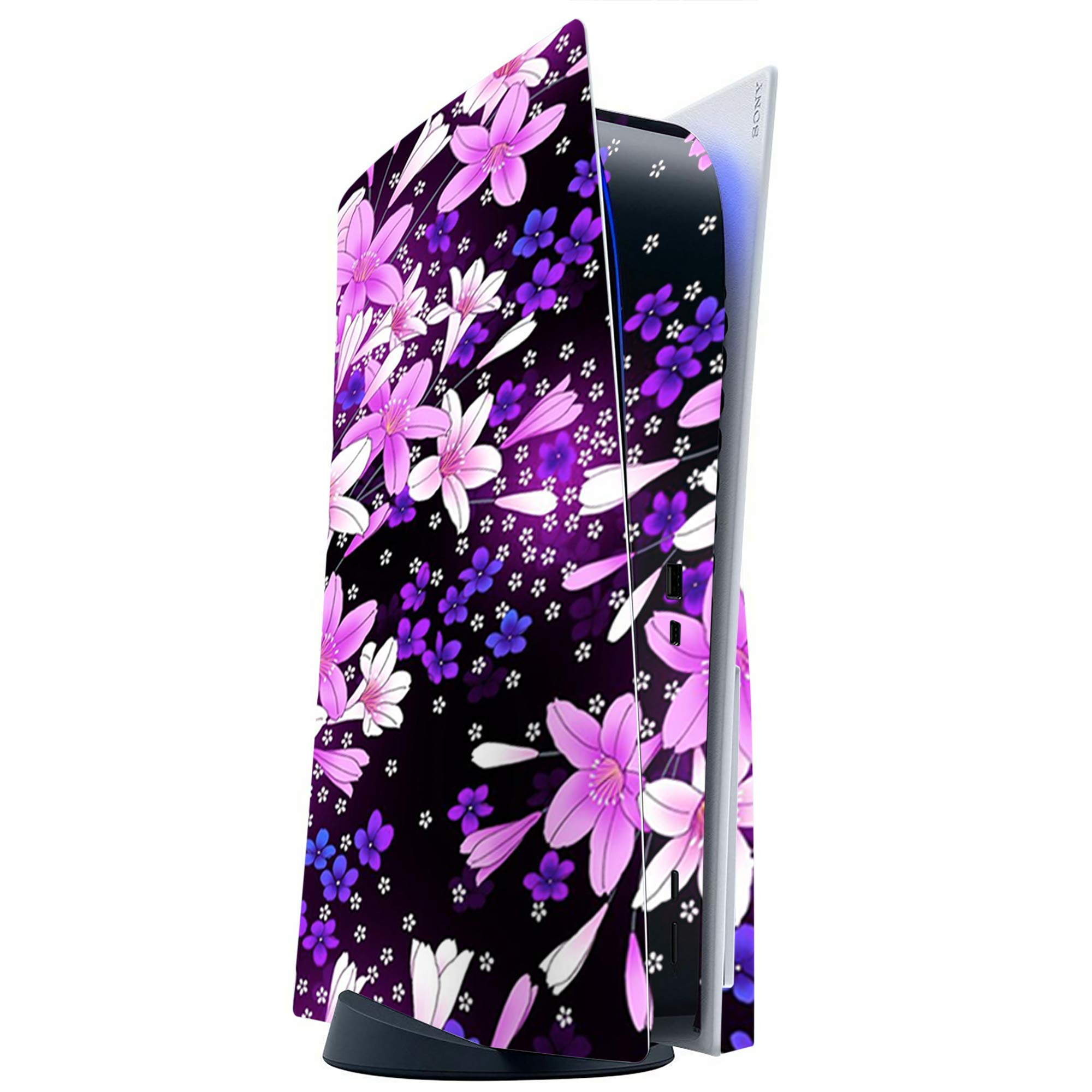 ITS A Skin Skins Compatible with Sony Playstation 5 Console Disc Edition - Protective Decal Overlay Stickers wrap Cover - Purple Pink Colorful Flowers Lillies