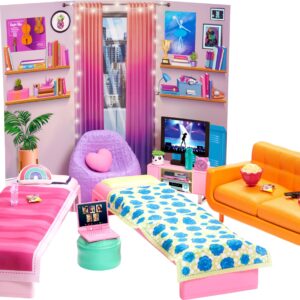 Barbie Toy Playset, Big City, Big Dreams Dorm Room Furniture & Accessories, Includes 2 Beds, Couch, Bean Bag Chair & More