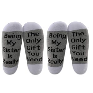 levlo funny sister socks being my sister is really the only gift you need socks sarcastic gifts for women (2 pairs/set - mid calf - 1)