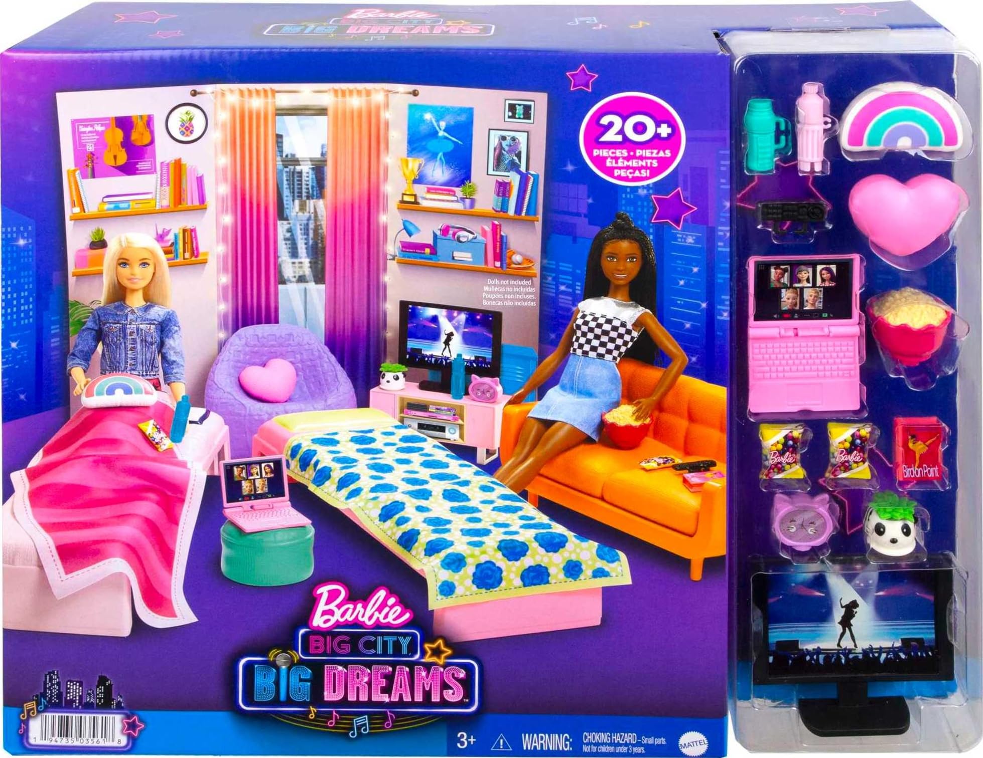 Barbie Toy Playset, Big City, Big Dreams Dorm Room Furniture & Accessories, Includes 2 Beds, Couch, Bean Bag Chair & More