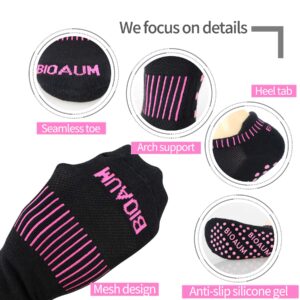 BIOAUM Yoga Socks for Women - 6 Pairs Cotton Cushion Non Slip Grip Slipper Pilates Hospital Socks