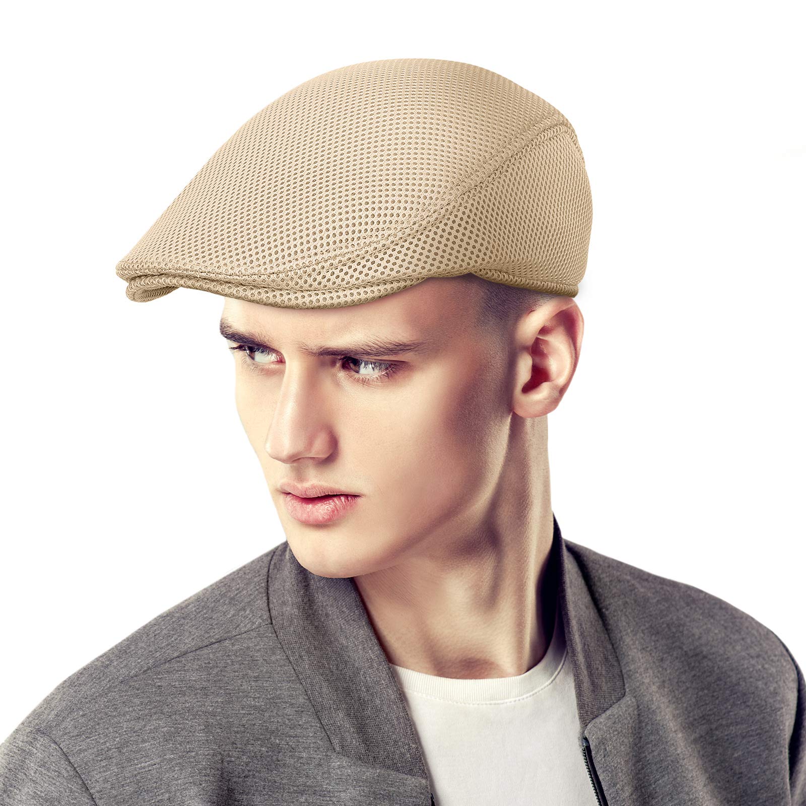 Newsboy Beret Hat Mens Mesh Flat Cap Mens Flat Hat Breathable Summer Newsboy Hat Cabbie Flat Cap Flat Caps for Men (Classic Colors,3 Pieces)