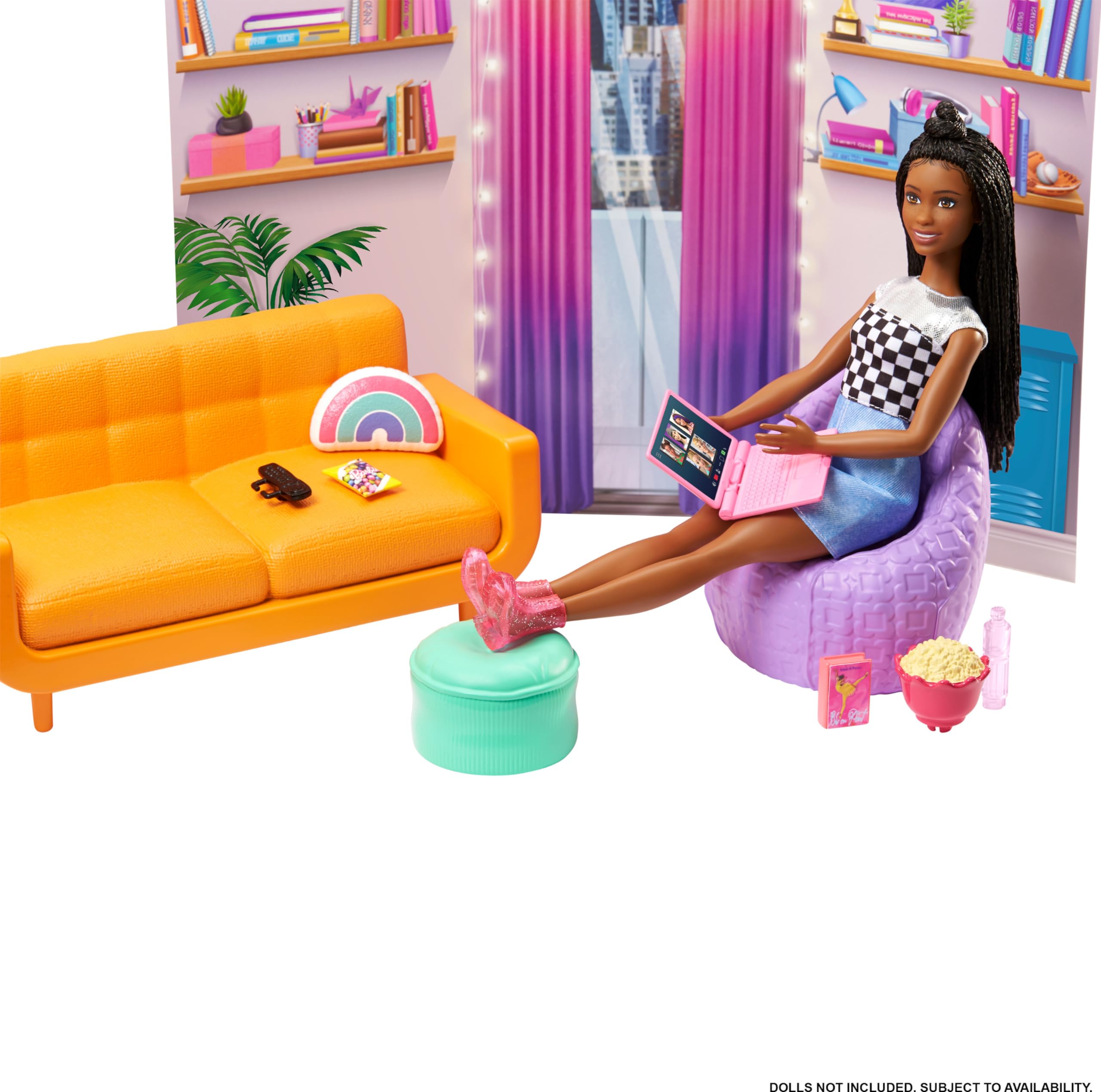 Barbie Toy Playset, Big City, Big Dreams Dorm Room Furniture & Accessories, Includes 2 Beds, Couch, Bean Bag Chair & More