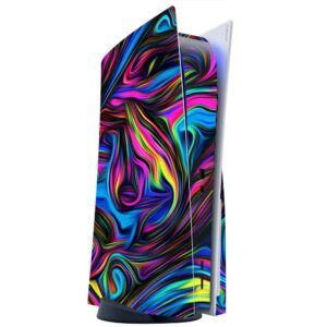 its a skin skins compatible with sony playstation 5 console disc edition - protective decal overlay stickers wrap cover - neon color swirl glass