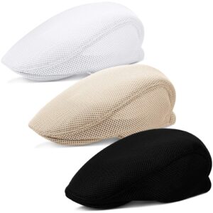 newsboy beret hat mens mesh flat cap mens flat hat breathable summer newsboy hat cabbie flat cap flat caps for men (classic colors,3 pieces)