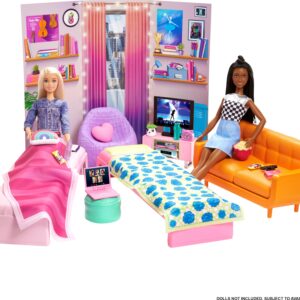 Barbie Toy Playset, Big City, Big Dreams Dorm Room Furniture & Accessories, Includes 2 Beds, Couch, Bean Bag Chair & More