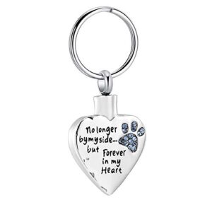 vjajaly cremation jewelry for ashes no longer by my side but forever in my heart stainless steel pet paw keepsake pendant memorial urn keychain for men women (blue)