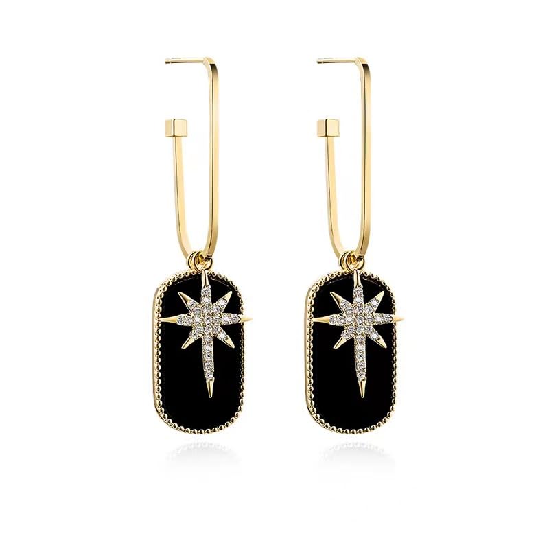 GLPAHA Star Black Dangle Earrings for women Sterling Silver Unique design Multiple wearing styles (black gold)