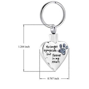 Vjajaly Cremation Jewelry for Ashes No Longer by My Side But Forever in My Heart Stainless Steel Pet Paw Keepsake Pendant Memorial Urn Keychain for Men Women (Blue)