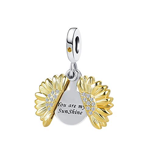 NanMuc Women Sunflower Charm You are My Sunshine Gold Plated Bead for Pandora Bracelets Wife friend Jewelry Mothers Day Gifts