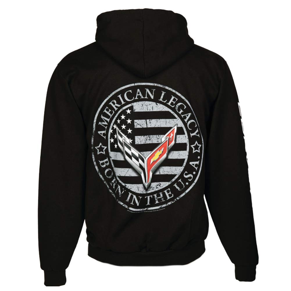 SR1 Performance C8 Corvette Born in The USA American Legacy Zip Up Flag Hoodie Jacket - Officially Licensed Chevrolet Mens Pullover - Black (Medium)