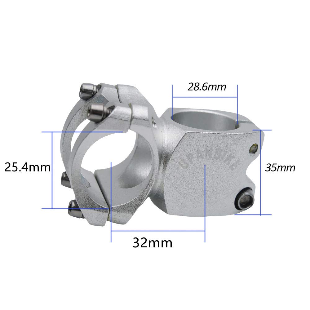 UPANBIKE Bike Stem 25.4mm 28.6mm Aluminum Alloy Short Stem for Mountain Bike Road Bicycle MTB BMX(Silver)