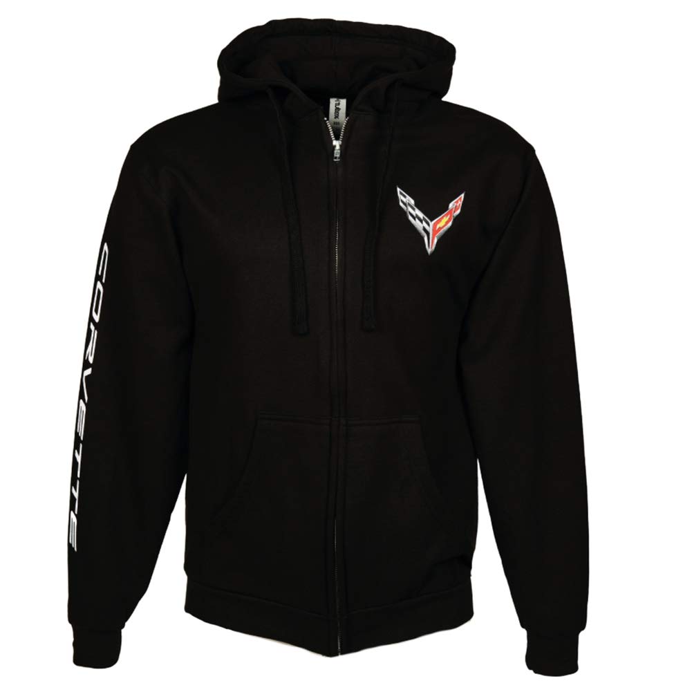 SR1 Performance C8 Corvette Born in The USA American Legacy Zip Up Flag Hoodie Jacket - Officially Licensed Chevrolet Mens Pullover - Black (Medium)