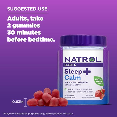 Natrol Sleep+ Calm Melatonin Gummies for Adults, Sleep Gummies, Strawberry Flavor, 60 Gummies, 30 Day Supply