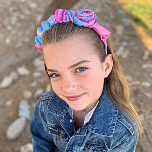 FROG SAC 2 Tie Dye Headbands For Girls, Satin Rosette Head Band For Kids, Ruched Headband Hair Accessories, Dressy Girl Hair Bands For Children