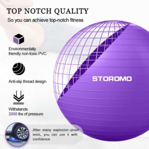 STOROMO Exercise Ball,Yoga Ball(with Exercise Tutorial)，Extra Thick Non-Slip,Holds 2500 lbs, Workout Ball for Pregnancy Birthing and Balance Stability (Purple, 55cm/21.6in)