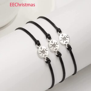 EEChristmas Compass Pinky Promise Distance Matching Bracelets 3 Pack for Best Friends Family Women Mens Teen Girls Adjustable Friendship Birthday Gift