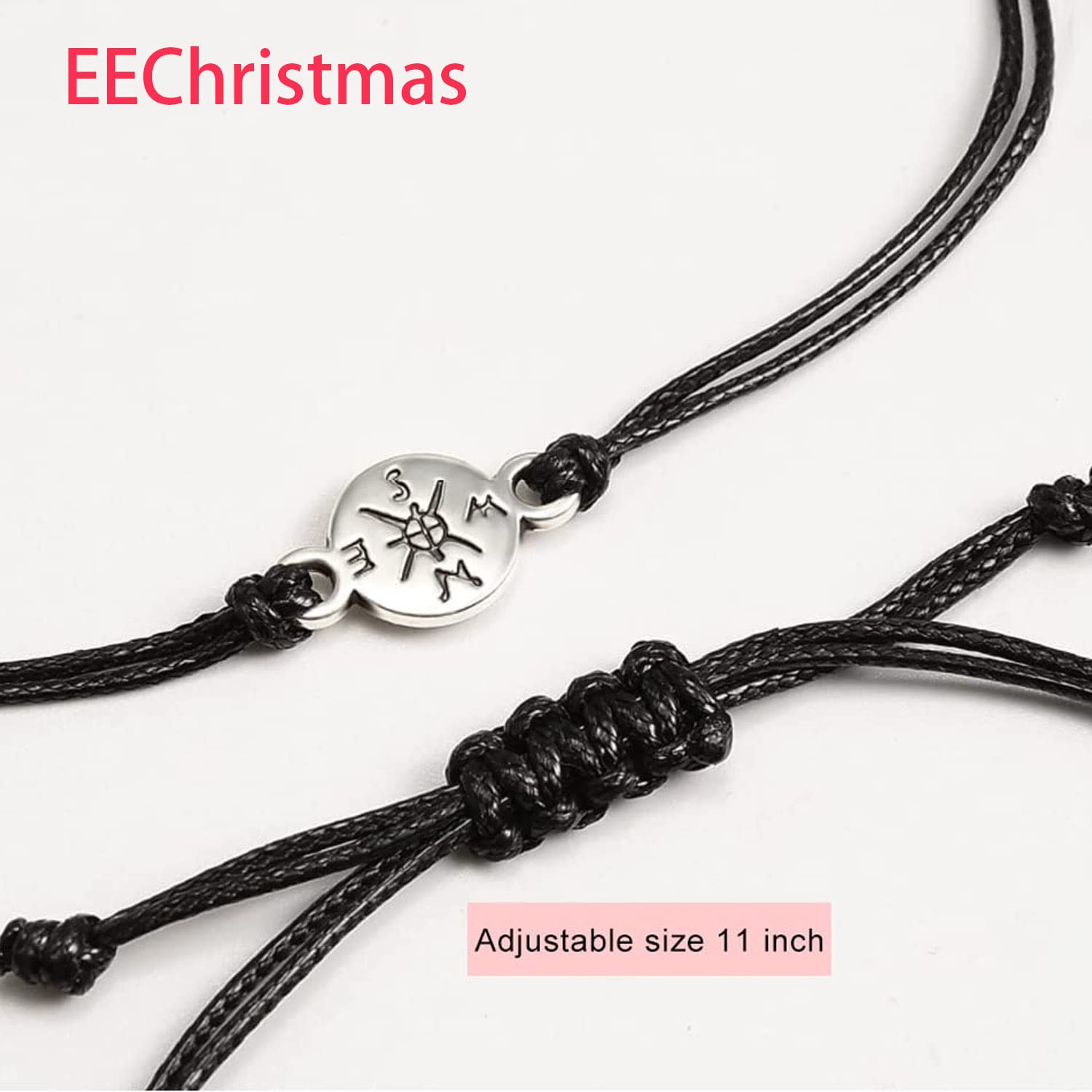 EEChristmas Compass Pinky Promise Distance Matching Bracelets 3 Pack for Best Friends Family Women Mens Teen Girls Adjustable Friendship Birthday Gift