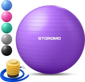 storomo exercise ball,yoga ball(with exercise tutorial)，extra thick non-slip,holds 2500 lbs, workout ball for pregnancy birthing and balance stability (purple, 55cm/21.6in)