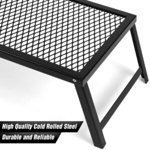 Folding Campfire Grill Heavy Duty Steel Grate with Legs Portable Over Fire Camp Grill for Outdoor Cooking Grill Traveling Picnic, Black （21.6" x 11.8"）