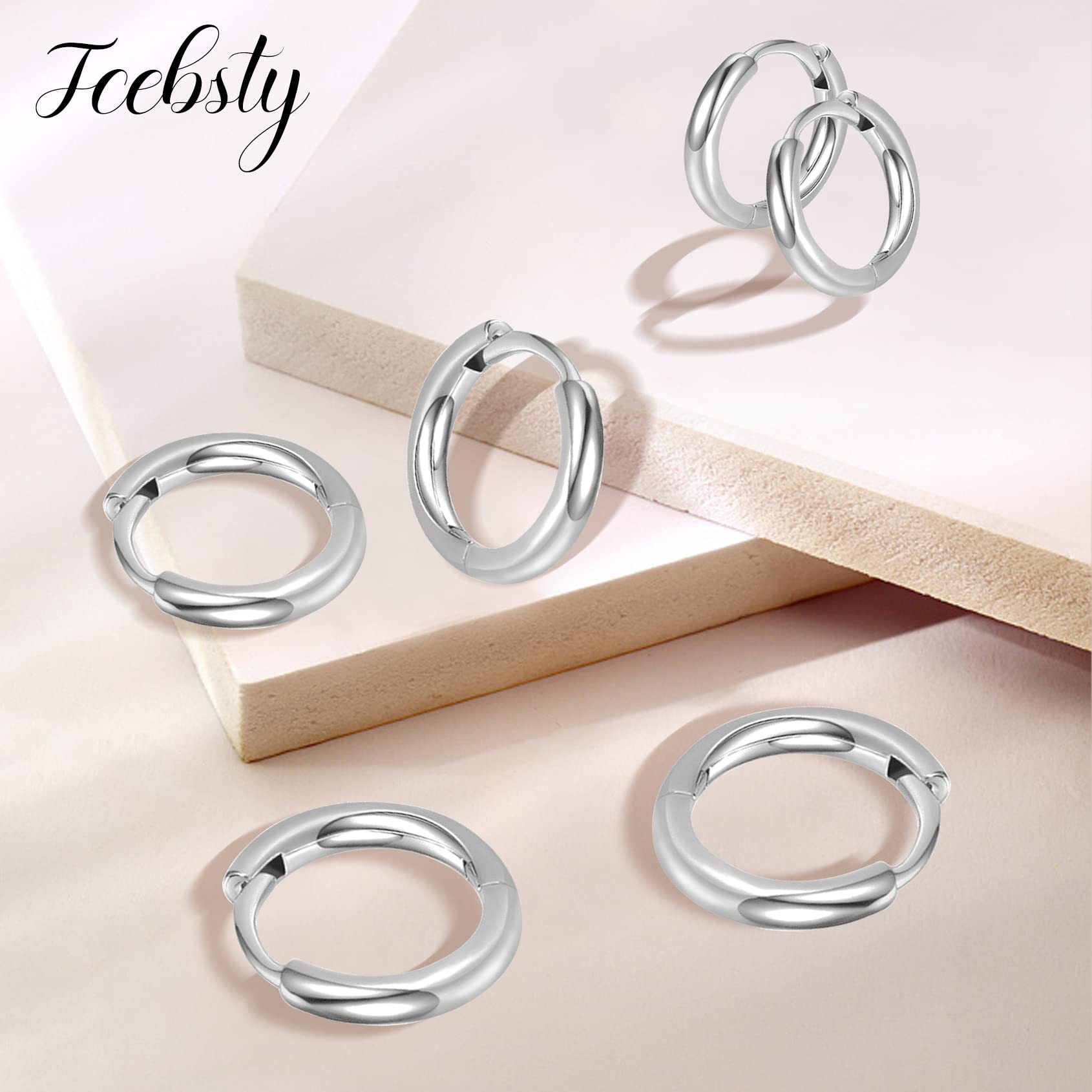 Small Silver Hoop Earrings- 3 Pairs of Hypoallergenic Cartilage Earring Hoop Sterling Silver Hoop Earring for Women Men (8mm 10mm 12mm)