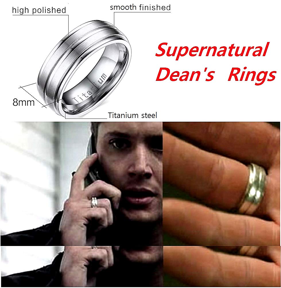 Chengukeji Titanium Steel Band Ring, Supernatural Dean's Amulet Ring for Men & Women, Hypoallergenic, Size 6, Silver