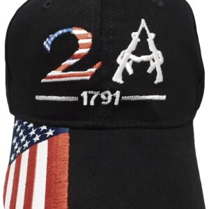 Trade Winds 2A 2nd Amendment 1791 USA Flag On Bill Black White 100percent Cotton Adjustable Embroidered Hat Cap,Multi , One Size