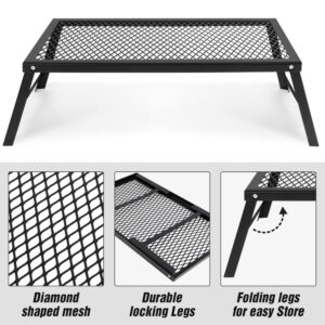 Folding Campfire Grill Heavy Duty Steel Grate with Legs Portable Over Fire Camp Grill for Outdoor Cooking Grill Traveling Picnic, Black （21.6" x 11.8"）